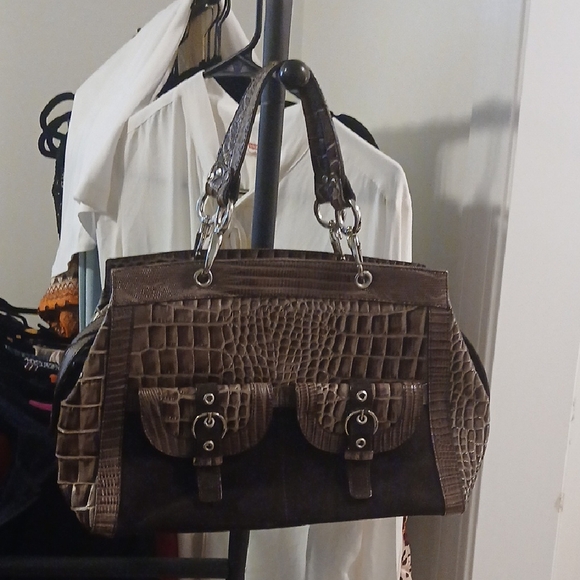 Chic Brown Crocodile Pattern Charlie Lapson Shoulder Bag - Picture 1 of 6
